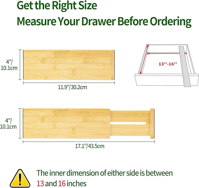 VaeFae 6 Pack Bamboo Drawer Dividers, Expandable Separators - Image 2