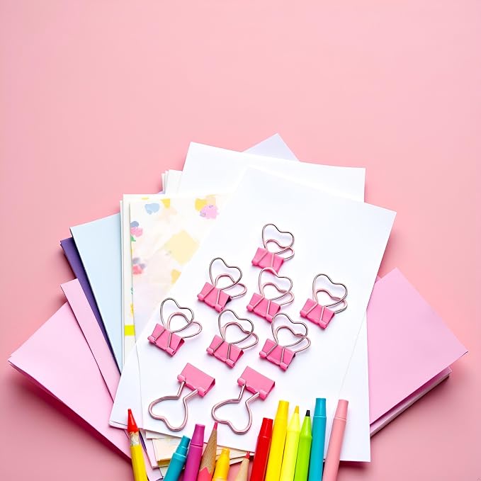 Pink Heart Hollow Out Metal Binder Clips - Image 3