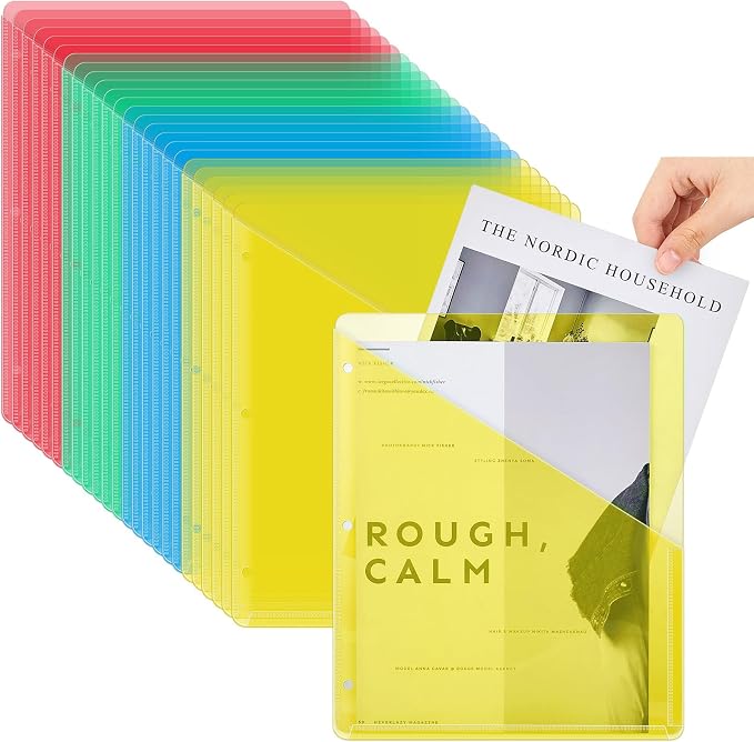 Seajan 48 Pcs Pocket Folders for 3 Ring Binder Clear Plastic Folders Sleeves by Seajan