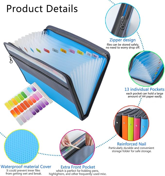 NAFY Expanding File Folder, 13 Pockets Document Organizer - Image 3