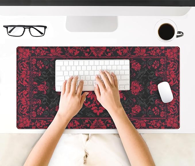 Victorian Gothic Floral Desk Mat Black Red Baroque Desk Pad Dark Academia XXL - Image 4