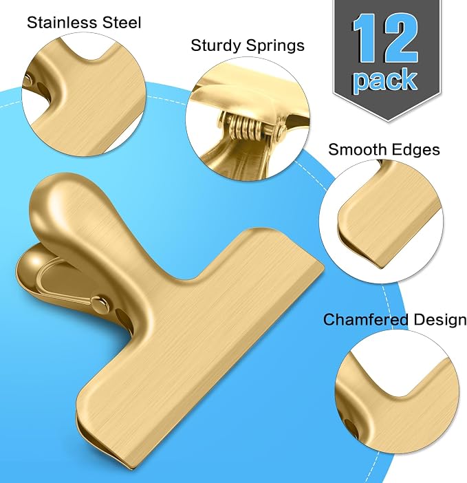 12 Pack Chip Clips, Stainless Steel Chip Bag Clips & Food Clip, Heavy Duty Bag - Image 3