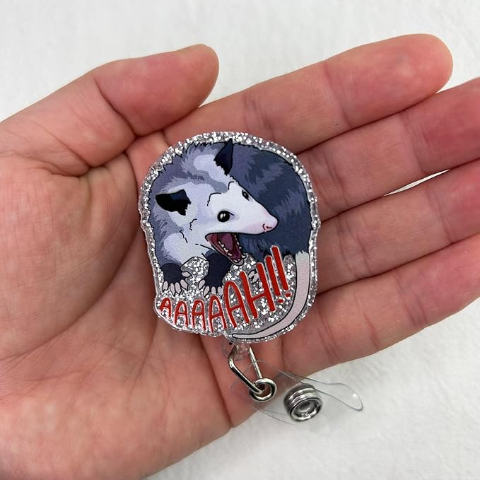 Funny Screaming Opossum Badge Reel Retractable - Image 3