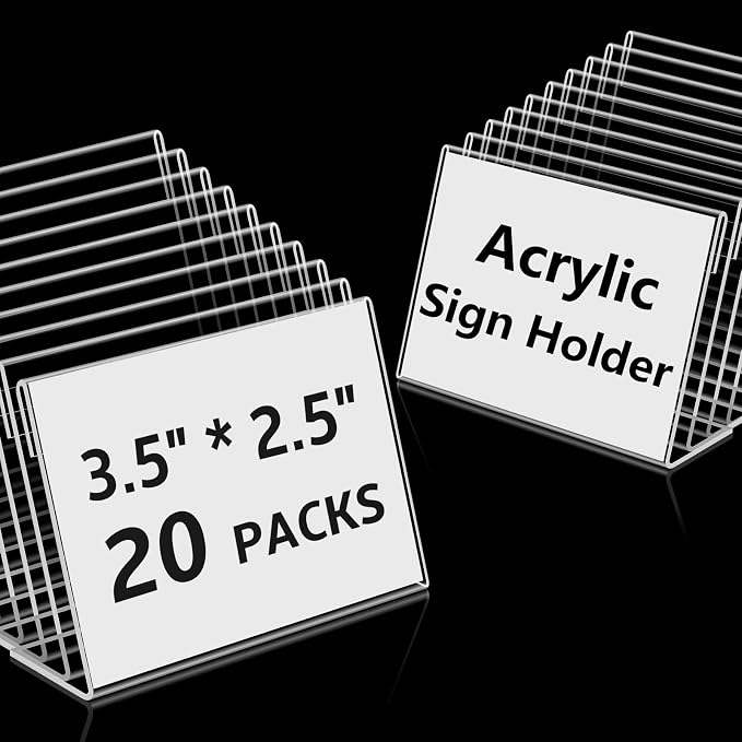 20 PCS 3.5 x 2.5 inch Small Acrylic Sign Holder, Mini Acrylic Food Signs Labels by Daletu
