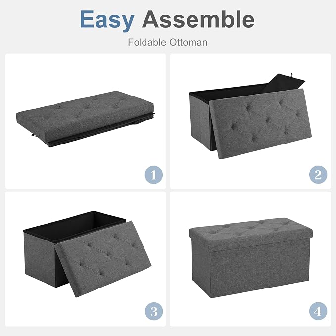 DUMOS 30 Inch Folding Storage Ottoman Bench, Large Hidden Storage Chest - Image 7