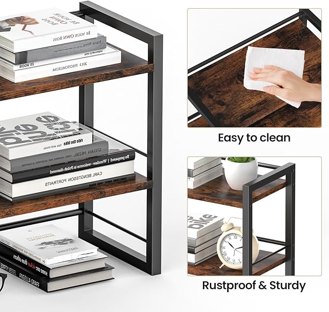 Office Desk Shelf Organizer, Wood Desktop Bookshelf Supplies Storage Rack - Image 6