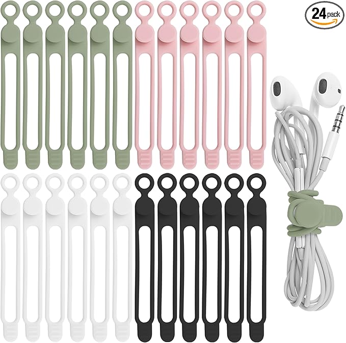 24Pcs Silicone Cable Straps Cord Organizer by ELECTRONICSORGANIZATION