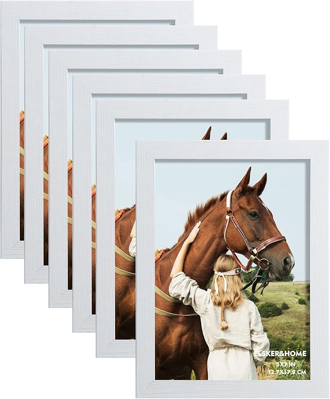 ELSKER&HOME 5x7 Picture Frame White Set of 6 Glass | Multi Photo Frames Collage by ELSKERHOME