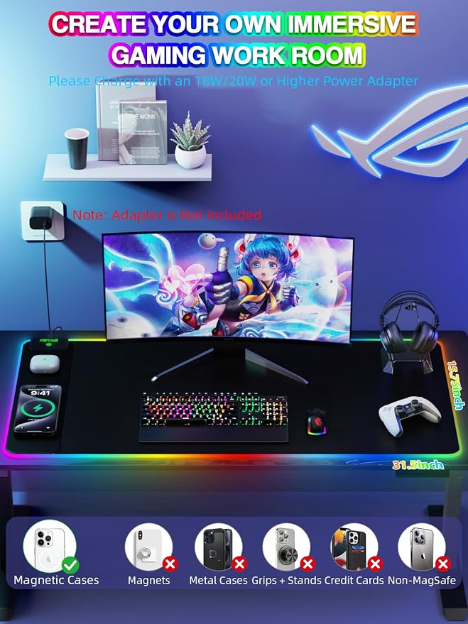 Mouse Pad with 15W Magnetic Wireless Charging, RGB Mousepad - Image 3