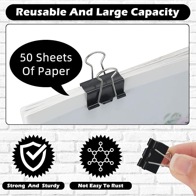 Yexiya 1000 Pcs Binder Clips Bulk Assorted Sizes Black Paper Clips Small Binder - Image 3