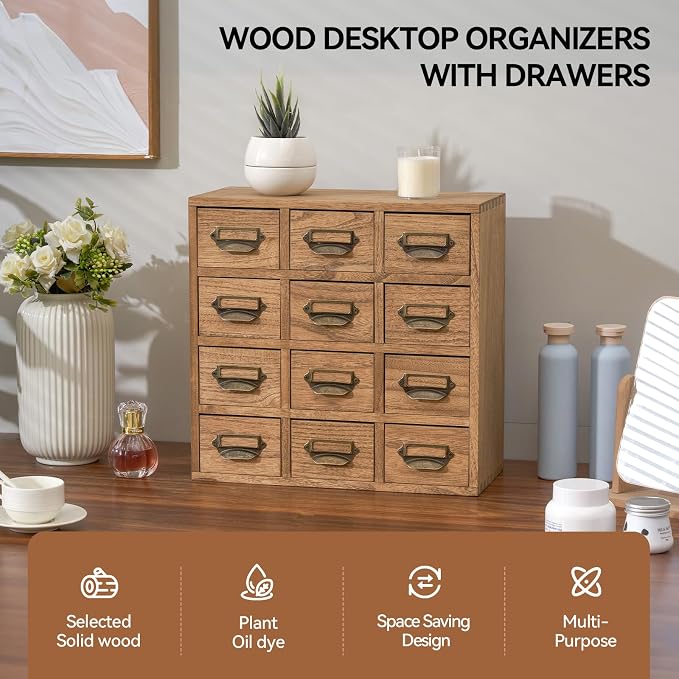 KIRIGEN Wooden Desk Storage Cabinet 12 Drawers Mini Chest - Image 4