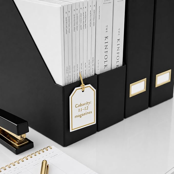 BLU MONACO | Cardboard Magazine File Holder Set of 6 Black | Vertical Magazine - Image 6