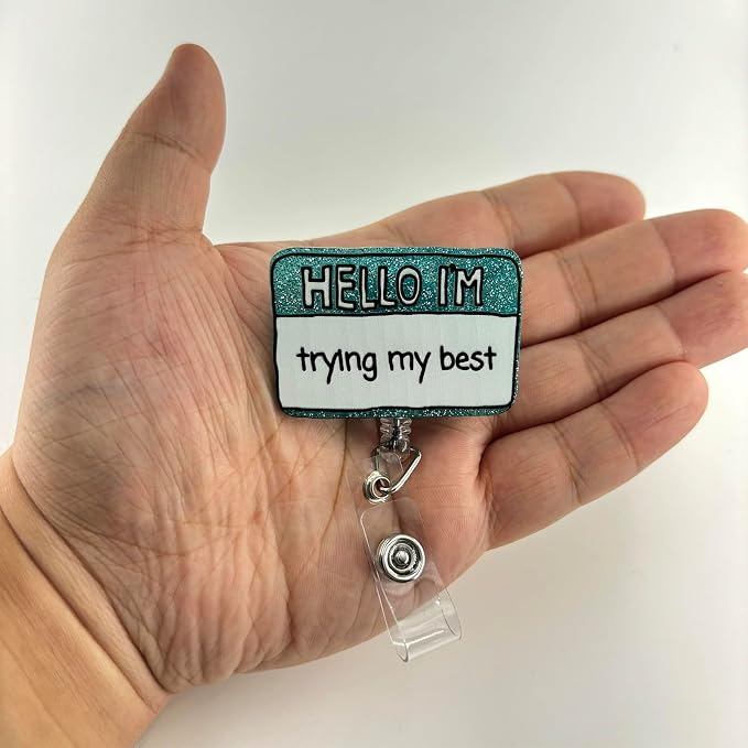 Hello I'm Trying My Best Funny Badge Reel, Cute Retractable ID Card Badge Holder - Image 2