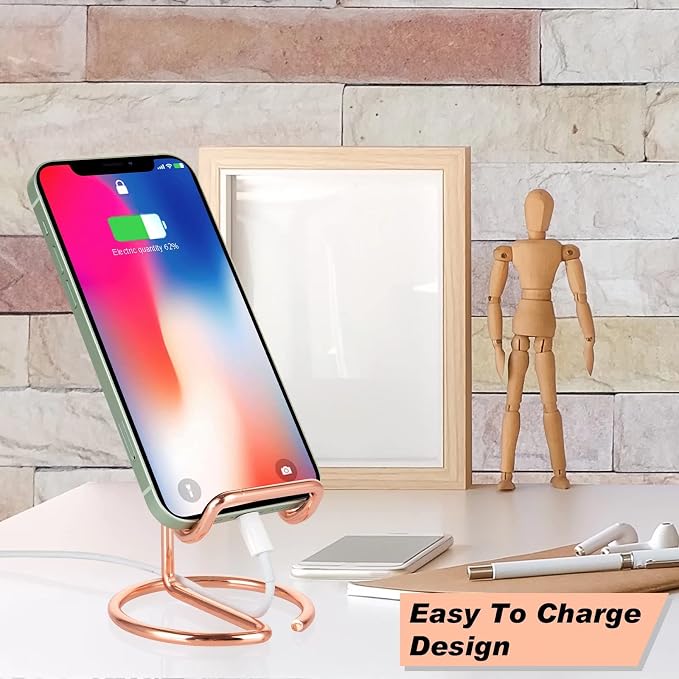 ROPOSY Cell Phone Stand for Desk, Cute Metal Rose Gold Cell Phone Stand Holder - Image 3