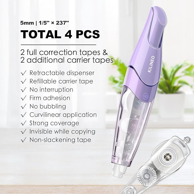 Refillable Retractable White Correction Tape, Pen Shaped White Smooth Pull Out - Image 2