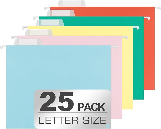 25 Packs Hanging File Folders, 5 Assorted Colors Hanging File Folders Letter by Unknown