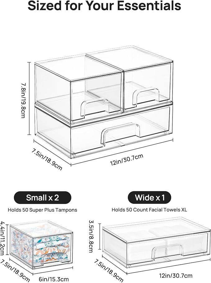 Vtopmart Stackable Storage Drawers Set of 3, Beauty Supplies, Pantry - Image 2