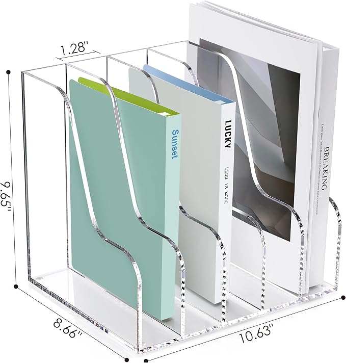 SANRUI Acrylic Desk Organizers, 5 Vertical Compartments A4 Folder Binder - Image 2