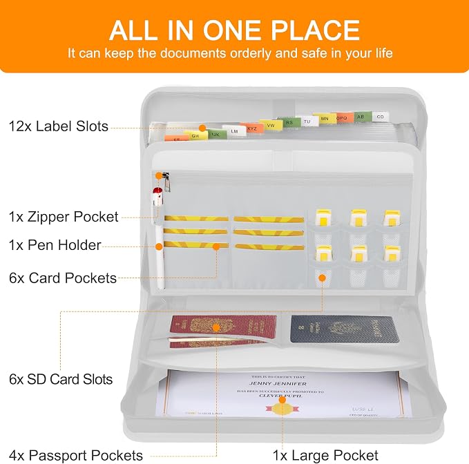 Accordion File Organizer, 13 Pockets Fireproof Expanding File Folder - Image 3