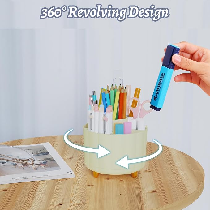 360 Degree Rotating Pen Holder for Desk, 6 Slots Desktop Organizer Caddy for - Image 3