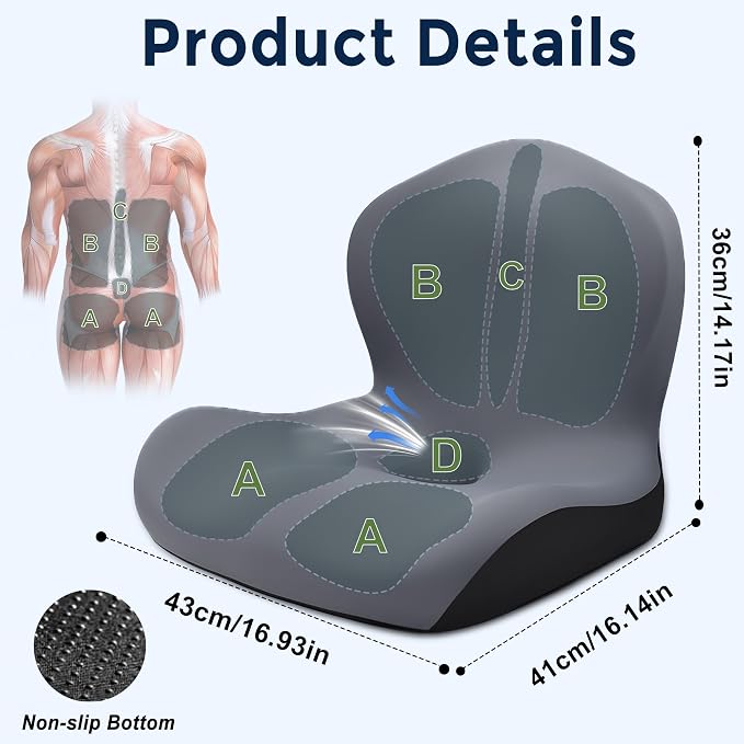 Seat Cushion for Office Chair and Car, L-Shaped Ergonomic Car Seat Cushions - Image 2
