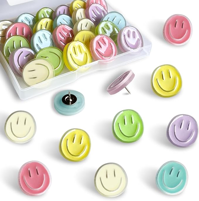 Smiley Face Decorative Push Pins, Cute Bulletin Board Push Pins, Thumbtacks by KEYDUACU