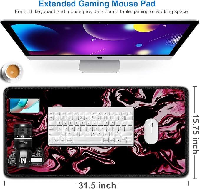 Gaming Mouse Pad, 31.5x15.7 inch Large Extended Computer Keyboard Mouse Mat - Image 2