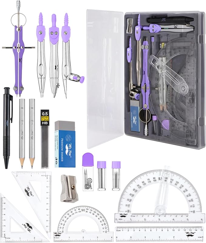 Mr. Pen- Geometry Set, 6 Inch Swing Arm Protractor, Divider | Set Squares by MrPen