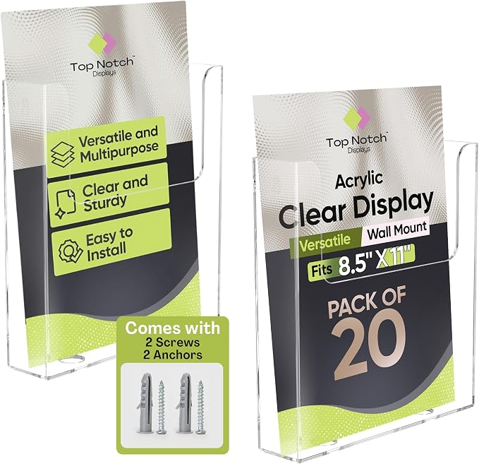 Acrylic Brochure Holder for Wall Mounting, Literature Holder for Magazines by TopNotchDisplays