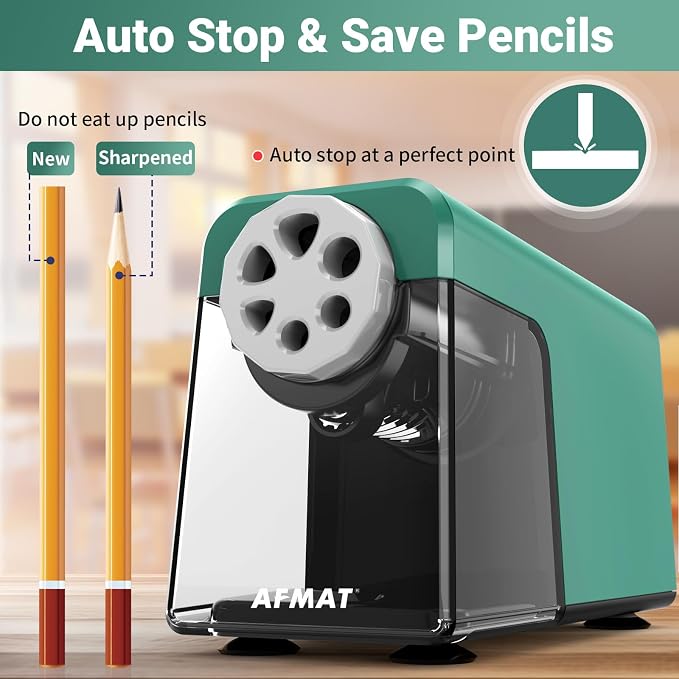 AFMAT 6-Hole Pencil Sharpener for Classroom, Cordless & Rechargeable, Heavy - Image 5