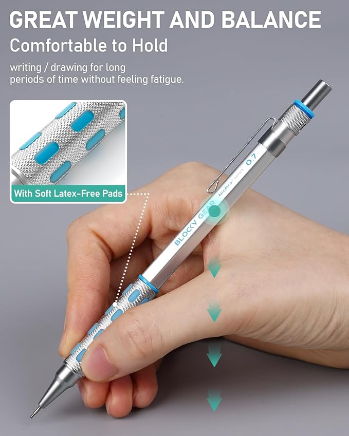 Nicpro Blocky Gear Metal Mechanical Pencil Set in Leather Case, 0.9&2mm Lead - Image 4