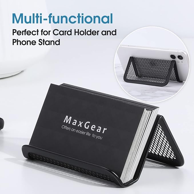 MaxGear Mesh Business Card Holder 6 Pack | Black Metal Mesh Business Card Stand - Image 3