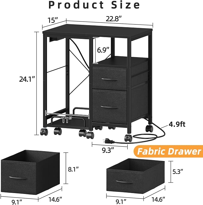YAOHUOO Printer Stand with Power Outlet/Fabric Drawers, Printer Cabinet with - Image 7