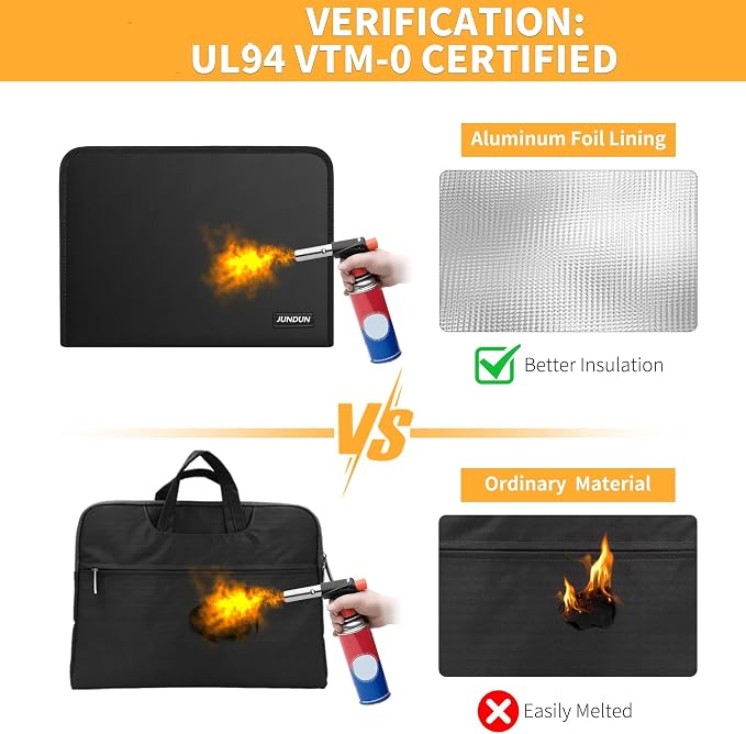 JUNDUN 5200℉ Fireproof Document Organizer, Upgraded Heat Insulated 13 Pockets - Image 4