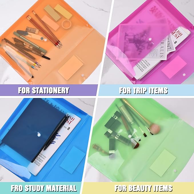 5 Pack Plastic Envelopes with Snap Closure, Large-Capacity Colored Clear Folders - Image 5