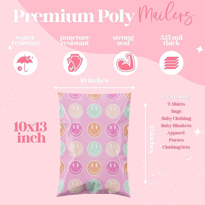Pretty Package Store Designer Poly Mailer 10x13, Smiley Face, 100 Pack | Heavy - Image 4