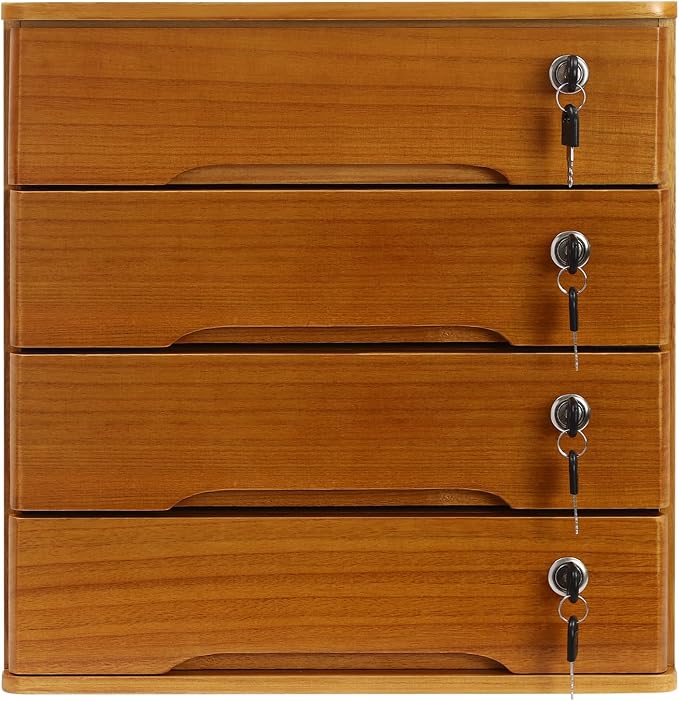 Lockable Desk Organizer Wooden Desktop Drawers Office Flat Files Storage Box by Unknown