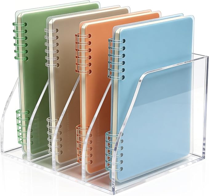Acrylic Magazine File Holder, 4 Vertical Compartments Desk Document Sorter - Image 6