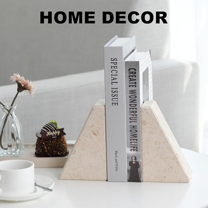 Karibiber Marble Bookends for Heavy Books, Decorative Book Ends for Shelves - Image 3