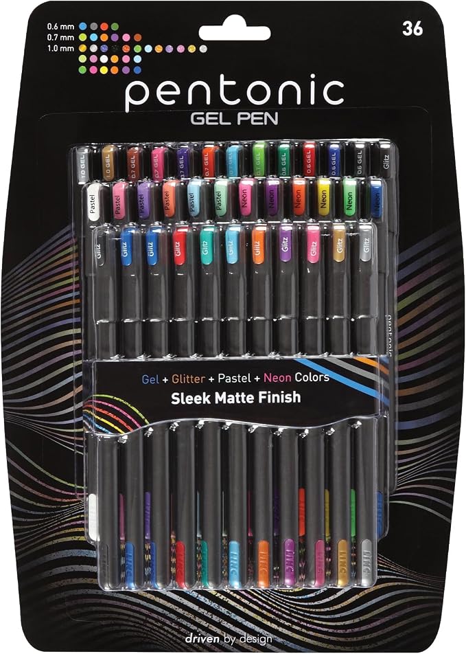Pentonic Gel Pens, 36 Assorted Colors, Medium & Fine Point, Smooth Writing by PENTONIC