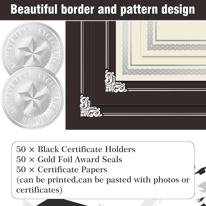 150 Pcs Certificate Kit Include 50 Certificates Holders 50 Certificate Paper 50 - Image 3