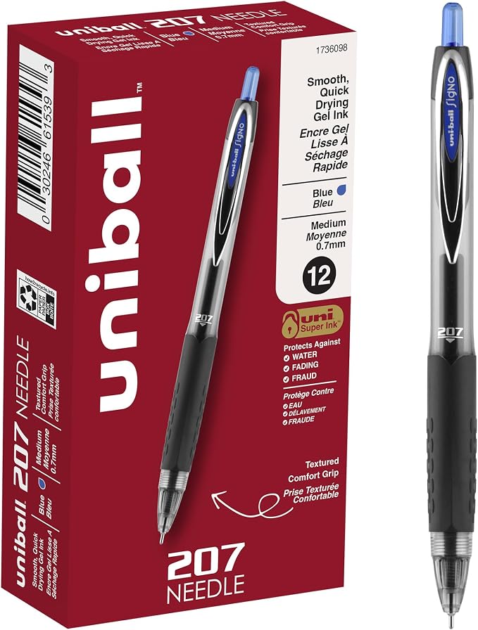 uniball 207 Needle Retractable Gel Pens, Medium Point, 12 Pack by uni-ball