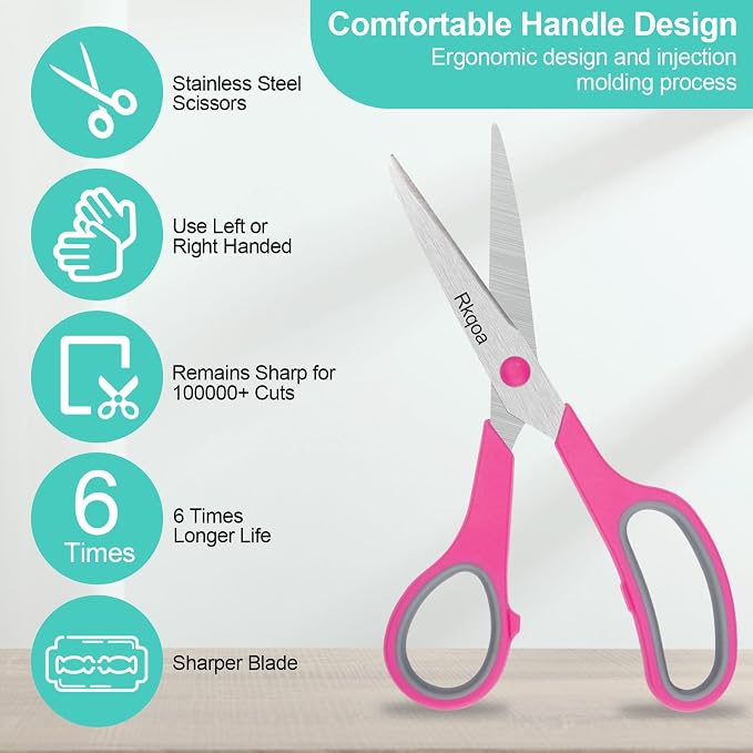 Scissors, 6 Pack 8" All Purpose Comfort-Grip Sharp Shears - Image 4