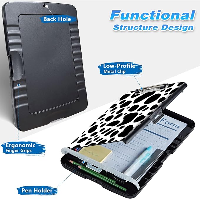 Clipboard with Storage, High Capacity Cow Print Storage Clipboard 9.5x14 with - Image 2