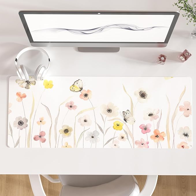 Colorful Star Large Mouse Pad, Watercolor Floral Desk Mat Office Supplies by ColorfulStar