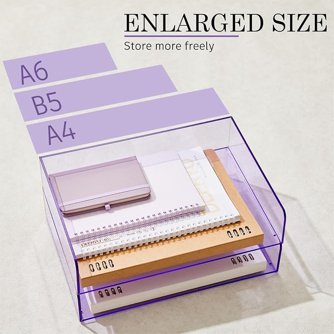 Harloon 4 Tier Clear Purple Acrylic Paper Organizer Letter Tray, Aesthetic - Image 4