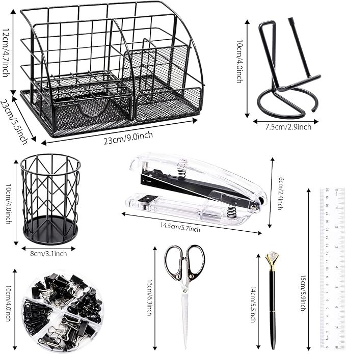 KAAKOW Black Desk Organizers and Accessories Office Supplies Set Stapler - Image 2