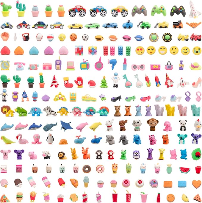 210pcs 3D Cute Kids Erasers, Random Desktop Pet Toys Gifts, Classroom Rewards by CLOCKKING