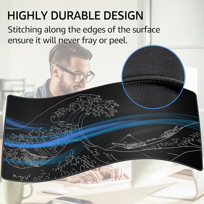 KTRIO Large Gaming Mouse Pad, Desk Mat, 31.5 x 15.7 in, Kanagawa Wave, XXL | - Image 3