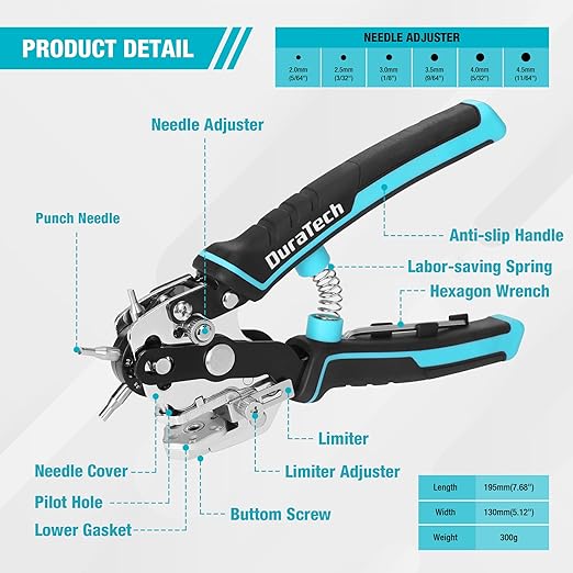 DURATECH Leather Hole Punch, Heavy Duty Belt Hole Punch Plier - Image 4